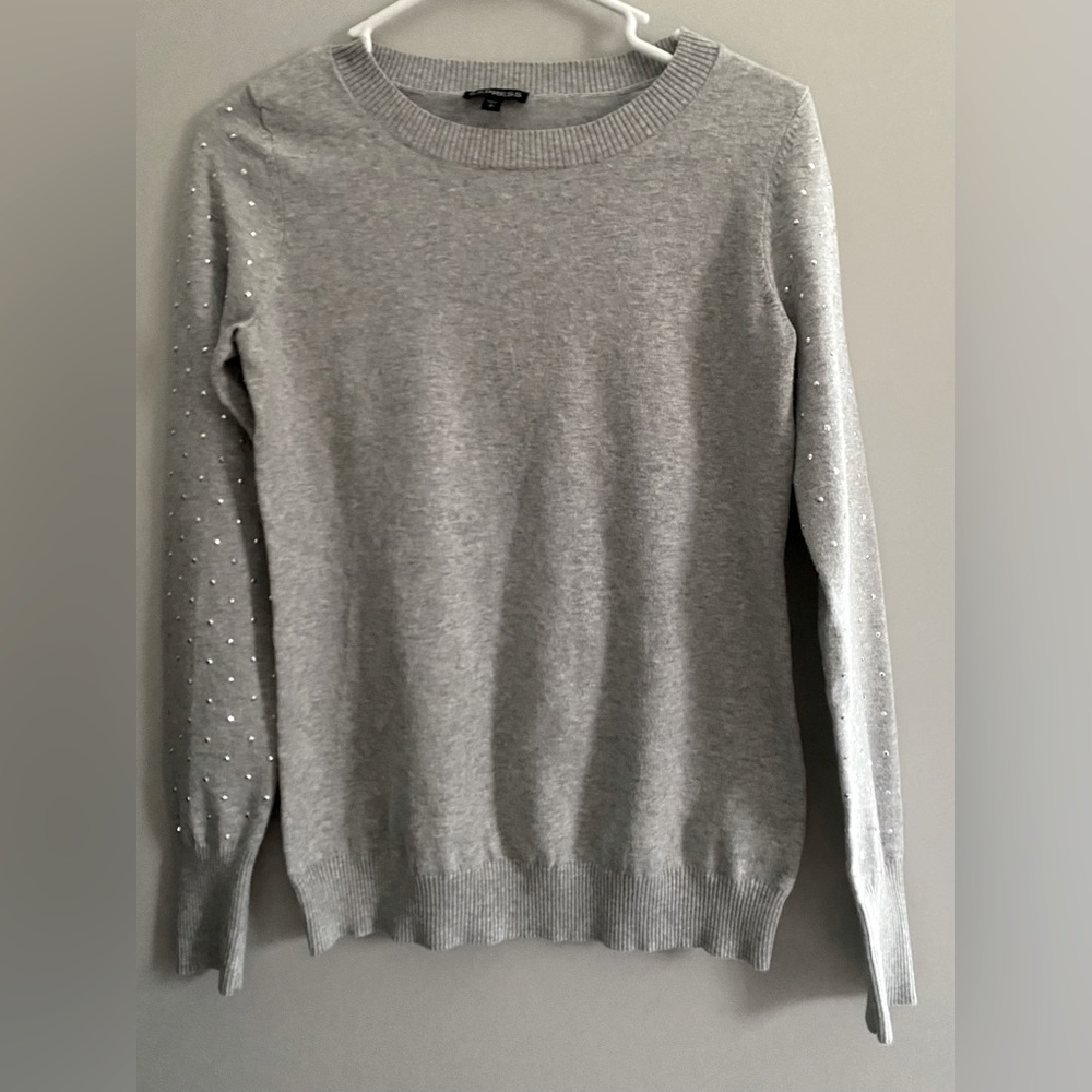 Express Gray Rhinestone Sleeve Sweater
